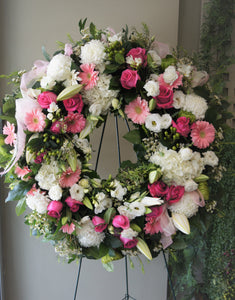 FNS30 - English Garden Shades of Pink and White Wreath - Flowerplustoronto
