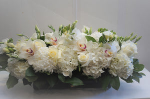 F143 - Classic White Rectangular Vase Centerpiece (White orchid's throat colour based availability) - Flowerplustoronto