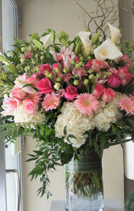 FNV71 - Shades of Pinks and White Vase Arrangement - Flowerplustoronto
