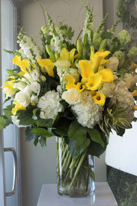 FNV72 - Classic White, Yellow and Green Vase Arrangement - Flowerplustoronto