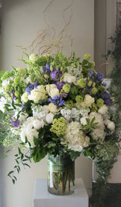 FNV73 - Classic White, Purples and Green Vase Arrangement - Flowerplustoronto