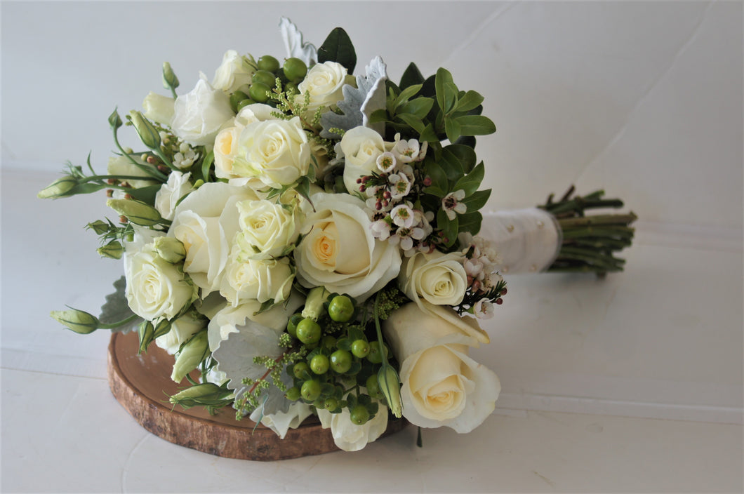 Rustic White and Ivory Hand-tied Bridal Bouquet - Flowerplustoronto