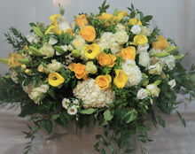 Load image into Gallery viewer, FNC11 - White and Yellow Casket Arrangement - Flowerplustoronto
