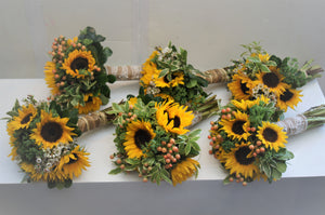 Rustic Country Sunflower Hand-tied Bridesmaids Bouquets - Flowerplustoronto