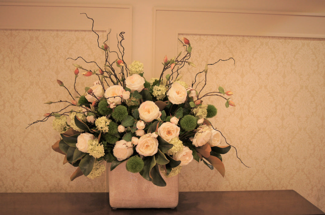 S47 - Classic White and Green Arrangement for Foyer Table - Flowerplustoronto