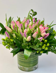 F142 - Tulips in Vase (Tulip Colours based on Availability) - Flowerplustoronto
