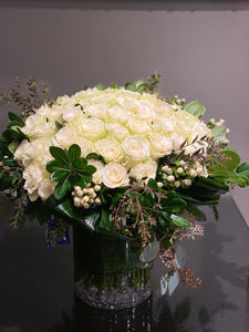 V2 - Classic White Roses in Vase - Flowerplustoronto
