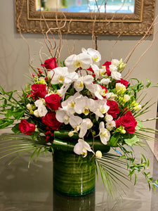 FNV53 - Modern Red and White Vase Arrangement - Flowerplustoronto