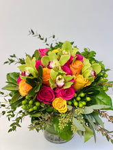 Load image into Gallery viewer, F117 - Vibrant Rose and Cymbidium Arrangement - Flowerplustoronto
