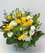 Load image into Gallery viewer, F80 - White and Yellow Arrangement (yellow ranunculus sold out, substitute with yellow roses) - Flowerplustoronto
