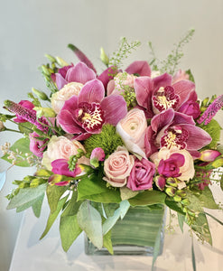 F115 - Pretty in Pink Arrangement (Substituting for white ranunculus and orchids will be light or medium or dark pink) - Flowerplustoronto
