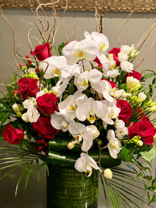 FNV53 - Modern Red and White Vase Arrangement - Flowerplustoronto