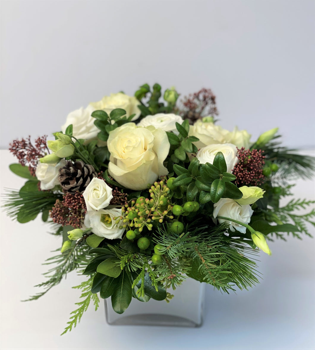 X61 - Delicate Winter White Holiday Vase Arrangement - Flowerplustoronto