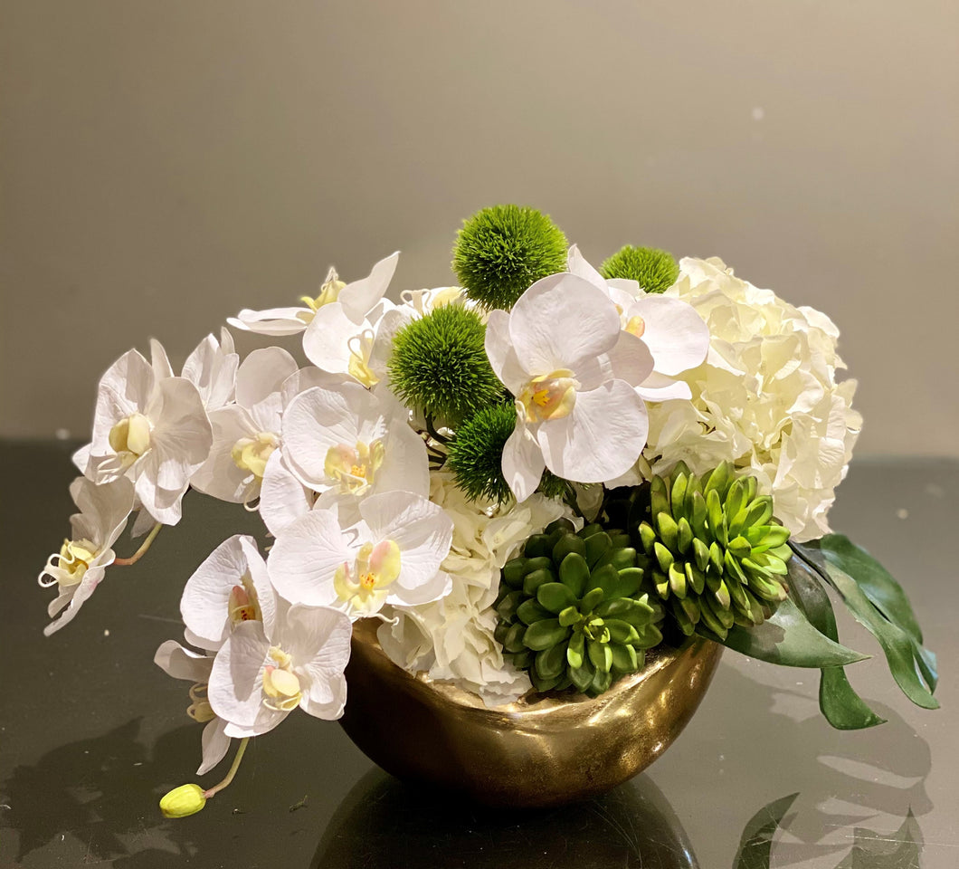S61 - Modern White Phalaenopsis Orchids and Hydrangea Arrangement - Flowerplustoronto