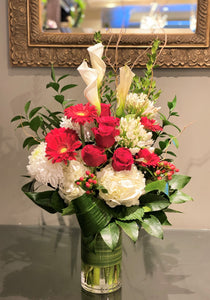 FNV51 - Modern Red and White Vase Arrangement - Flowerplustoronto