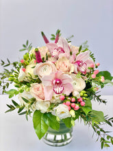 Load image into Gallery viewer, F74 - Soft Pastel Arrangement (Cymbidium orchid colour based on availability - white, light pink or dark pink) - Flowerplustoronto
