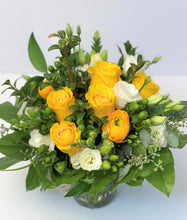 Load image into Gallery viewer, F75 - White and Yellow Arrangement (yellow ranunculus not available, will substitute with yellow roses) - Flowerplustoronto
