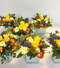 Load image into Gallery viewer, E28 - Purple, Yellow and Orange Centerpieces - Series Design, price per arrangement - Flowerplustoronto
