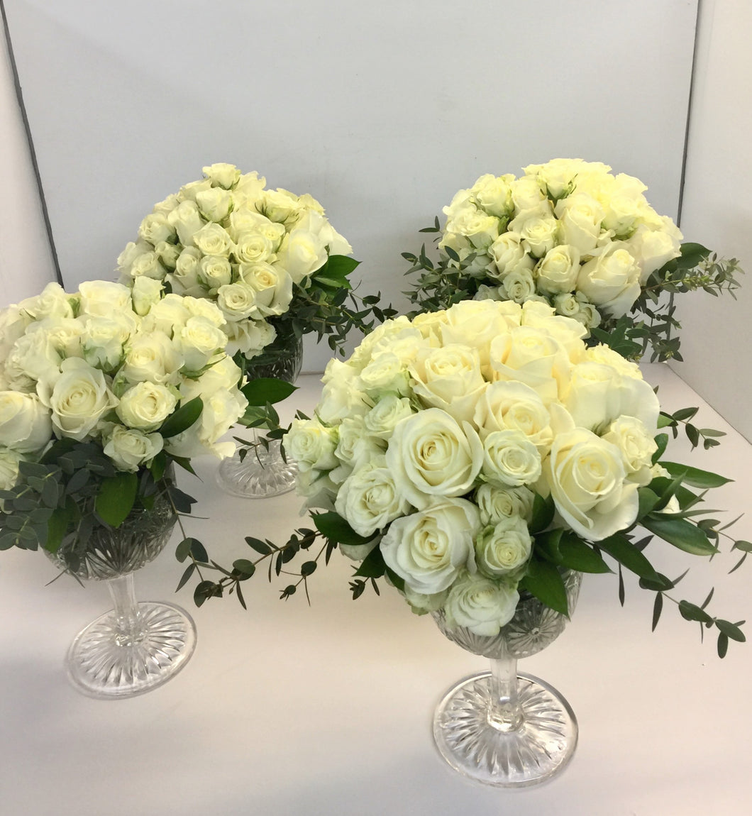 E33 - White Rose Nosegay set in Client's Vases, price per arrangement - Flowerplustoronto