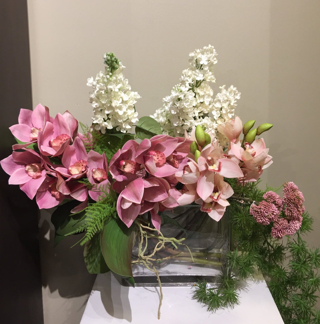 S8 - Elegant Pink Cymbidium Orchid Arrangement (dark pink orchid sold out, substituting for all light pink or light pink & peach orchids) - Flowerplustoronto