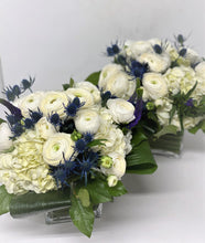 Load image into Gallery viewer, E34 - White and Blue Table Centerpieces - Series Design, price per arrangement - Flowerplustoronto
