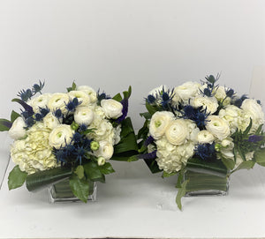 E34 - White and Blue Table Centerpieces - Series Design, price per arrangement - Flowerplustoronto