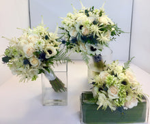 Load image into Gallery viewer, Anenome and Blue Thistle Hand-tied Bridal Bouquet - Flowerplustoronto
