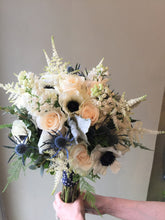 Load image into Gallery viewer, Anenome and Blue Thistle Hand-tied Bridal Bouquet - Flowerplustoronto
