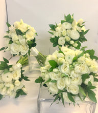 Load image into Gallery viewer, Elegant White Hand-tied Bridal and Bridesmaids Bouquets - Flowerplustoronto

