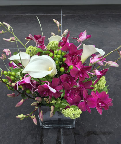 E13 - Purple Orchids and White Callas Centerpieces, price per arrangement - Flowerplustoronto