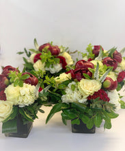 Load image into Gallery viewer, E31 -  Burgundy and White Cruiser Table Arrangements, price per arrangement - Flowerplustoronto
