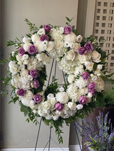 Load image into Gallery viewer, FNS40 - Gardeny White and Purple Wreath - Flowerplustoronto
