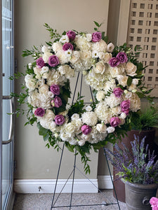 FNS40 - Gardeny White and Purple Wreath - Flowerplustoronto