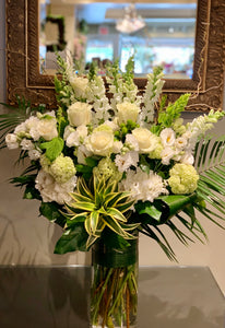 FNV5 - Classic White and Green Vase Arrangement - Flowerplustoronto