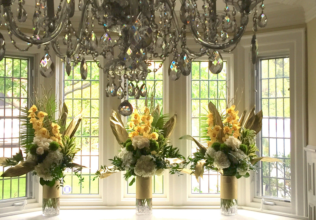 E41 - Roses and Cymbidium Orchids Arrangements - Series Design for the Bay Window, price per arrangement - Flowerplustoronto