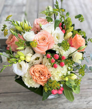 Load image into Gallery viewer, F54 - Summery Peaches, Corals and White Vase Arrangement - Flowerplustoronto
