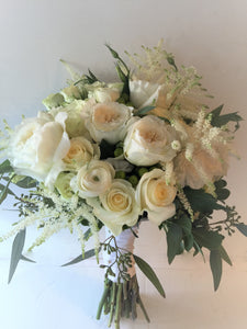 Elegant White and Green Hand-tied Bridal Bouquet - Flowerplustoronto