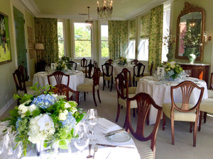 White and Light Blue Hydrangea Wedding - Guest table  Arrangements - Flowerplustoronto