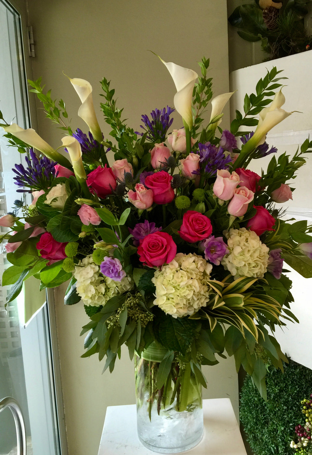 FNV83 - Pinks, Purples and White English Garden Vase Arrangement - Flowerplustoronto