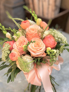 Peach, Coral and White Bridal Bouquet - Flowerplustoronto