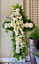 Load image into Gallery viewer, FNS60 - Cross accented with White Roses and Orchids - Flowerplustoronto
