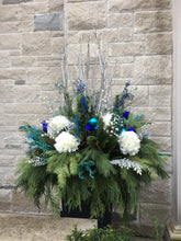 Load image into Gallery viewer, WP49 - Modern Blue, Teal and Silver Winter Planter - Flowerplustoronto
