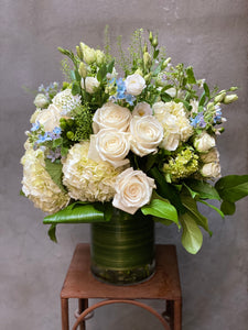 FNV95 - Classic White and Blue Vase Arrangement - Flowerplustoronto