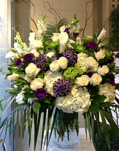 FNV8 - Elegant White, Purple and Chartreuse Vase Arrangement - Flowerplustoronto