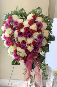 FNS4 - Solid Heart accented with Roses and Dahlias - Flowerplustoronto