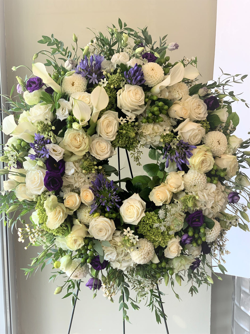FNS2 - Gardeny White and Purple Wreath - Flowerplustoronto