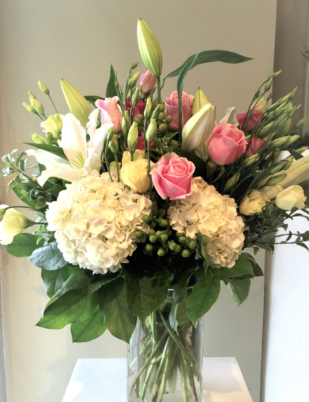 FNV77 - Classic White and Pink Vase Arrangement - Flowerplustoronto