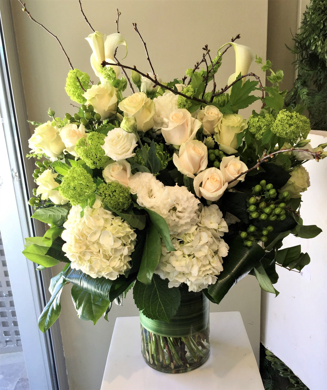 F160 - Elegant White and Green Vase Arrangement - Flowerplustoronto