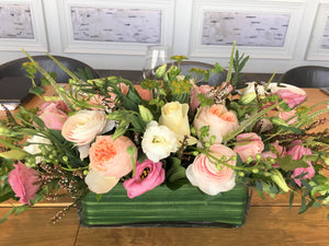 E49 - Shades of Pinks, Peaches and Whites Table Centerpieces - Series Design, price per arrangement - Flowerplustoronto
