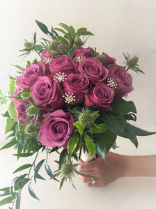 Purple Rose Hand-tied Bridal Bouquet - Flowerplustoronto